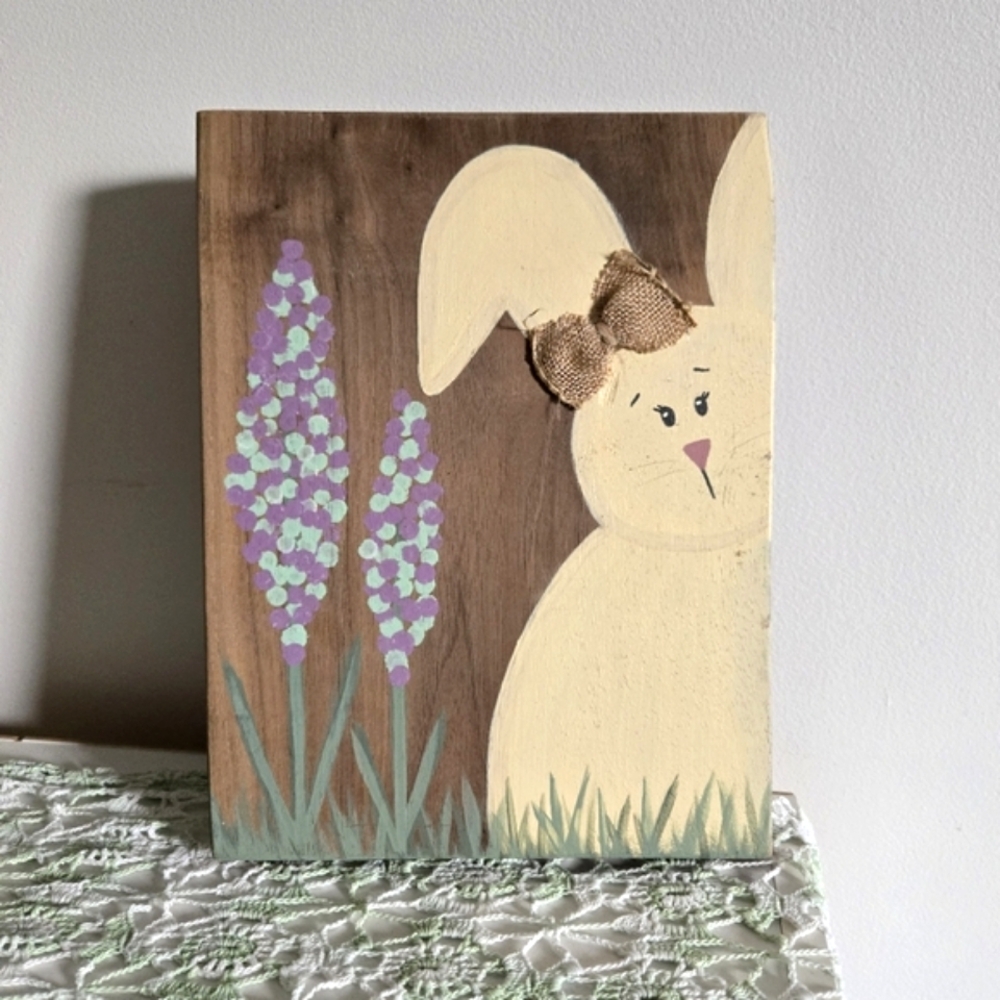Handmade Rustic Bunny Wooden Plaque